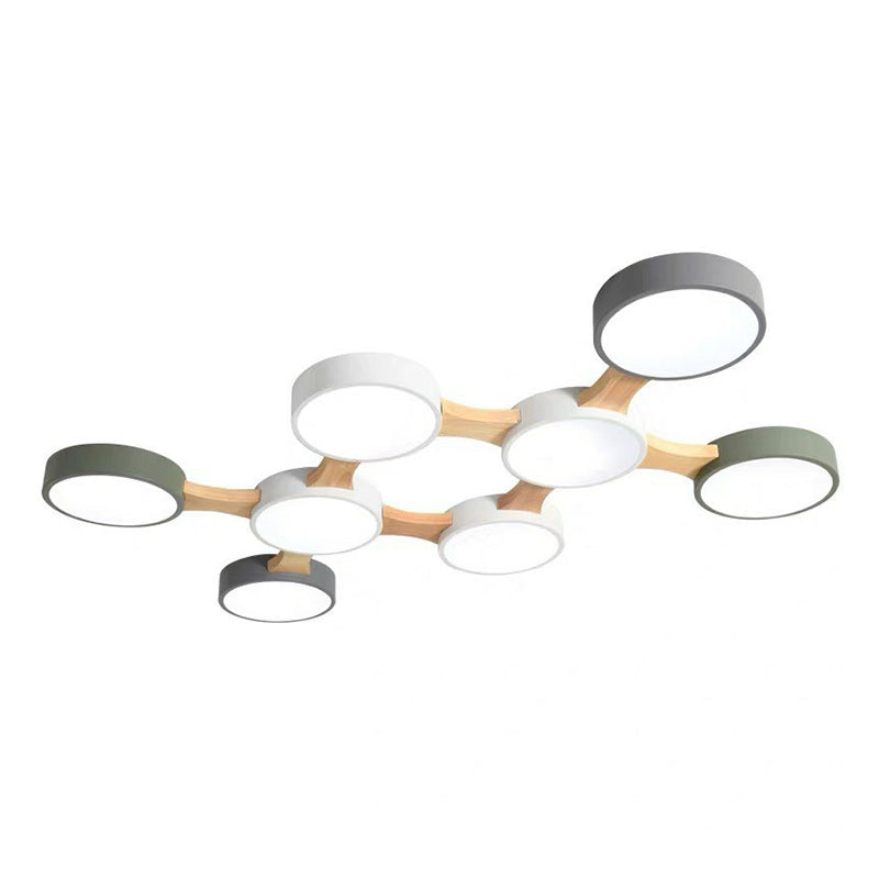 Round Led Flush Mount Metallic Ceiling Light In Gray - Green - Minimalist Modern Design