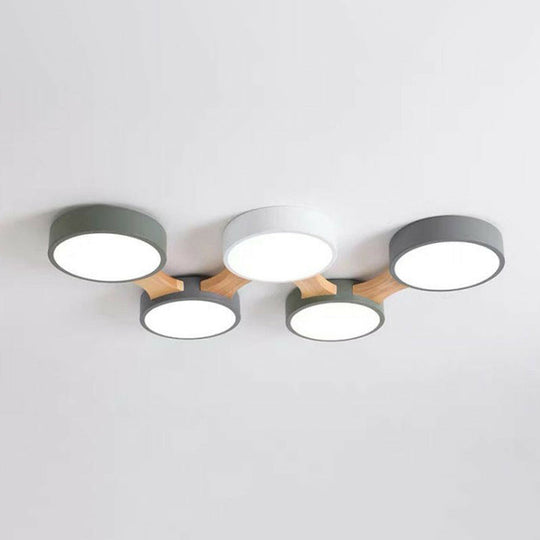 Round Led Flush Mount Metallic Ceiling Light In Gray-Green - Minimalist Modern Design