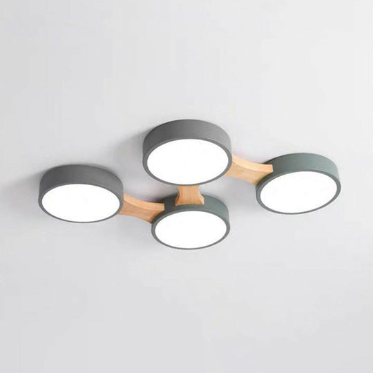 Round Led Flush Mount Metallic Ceiling Light In Gray - Green - Minimalist Modern Design