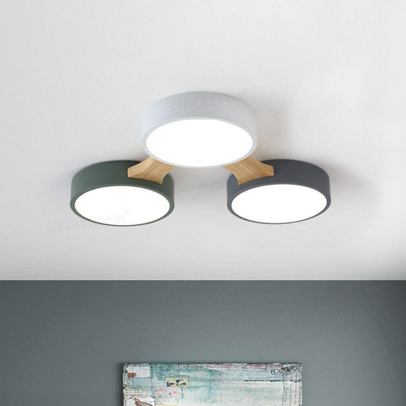 Round Led Flush Mount Metallic Ceiling Light In Gray - Green - Minimalist Modern Design 3 / White