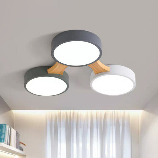 Round Led Flush Mount Metallic Ceiling Light In Gray-Green - Minimalist Modern Design