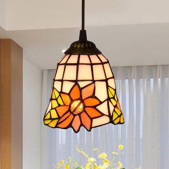 Shaded Tiffany Glass Pendant Light - Elegant 1-Bulb Suspension Fixture For Corridor Yellow