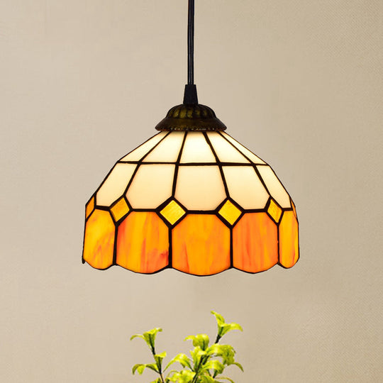 Shaded Tiffany Glass Pendant Light - Elegant 1-Bulb Suspension Fixture For Corridor Lemon Yellow