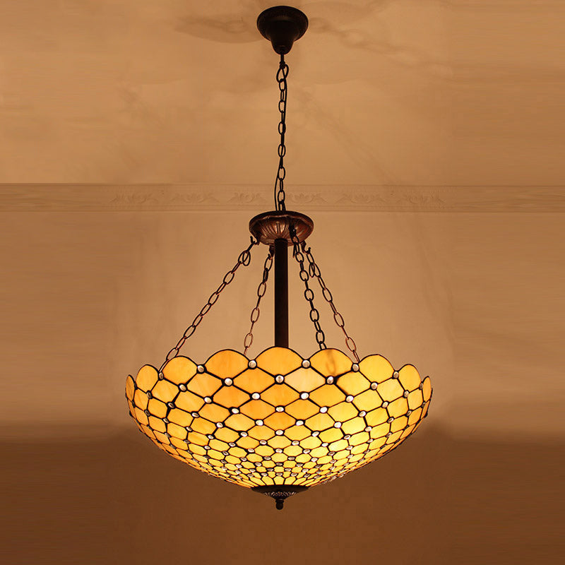 Tiffany-Style Pendant Light With Stained Art Glass Bowl Shade For Ceiling Suspension Ginger