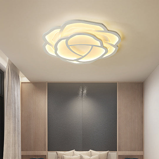 Led Acrylic Shaded Rose Flush Mount Ceiling Lamp - Simplicity Bedroom Light (16/20.5) In Warm/White