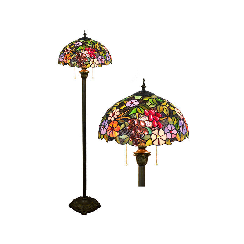 Tiffany Dome Shade Floor Lamp - Handcrafted Glass Pull Chain 2 Bulbs