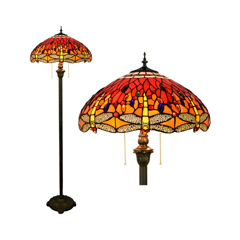 Tiffany Dome Shade Floor Lamp - Handcrafted Glass Pull Chain 2 Bulbs