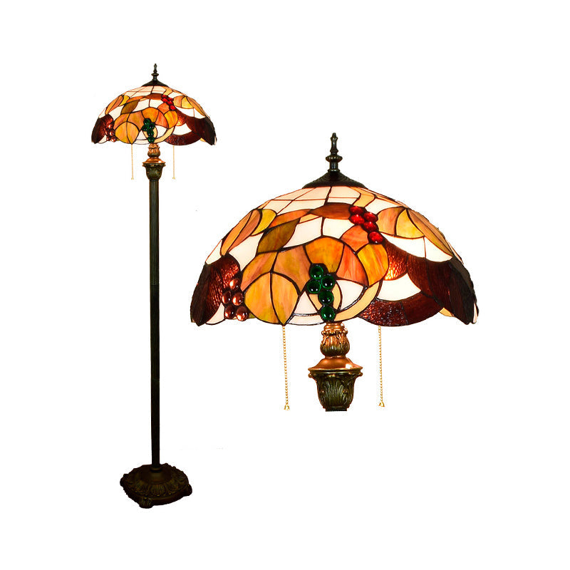 Tiffany Dome Shade Floor Lamp - Handcrafted Glass Pull Chain 2 Bulbs
