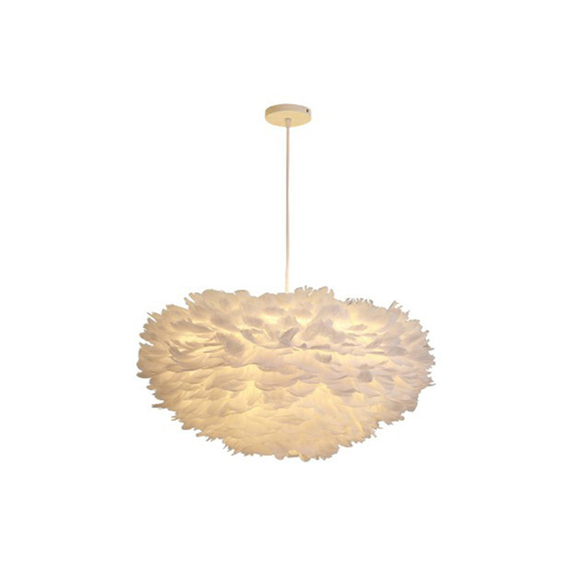 Hemispherical Feather Pendant Light - Modern Living Room Suspension Fixture White / 31.5