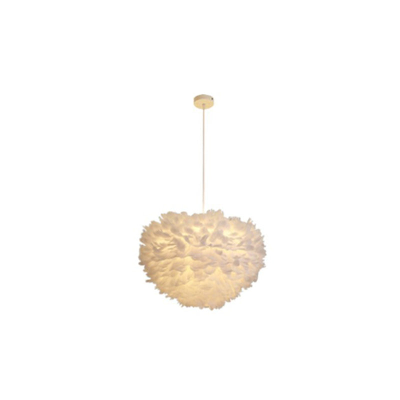 Hemispherical Feather Pendant Light - Modern Living Room Suspension Fixture White / 12