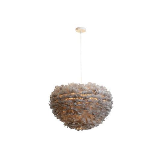 Hemispherical Feather Pendant Light - Modern Living Room Suspension Fixture Grey / 23.5