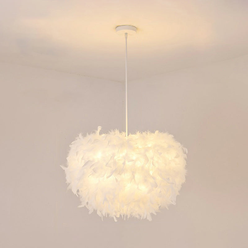 White Minimalistic Hemisphere Pendant Light For Living Room / 14’