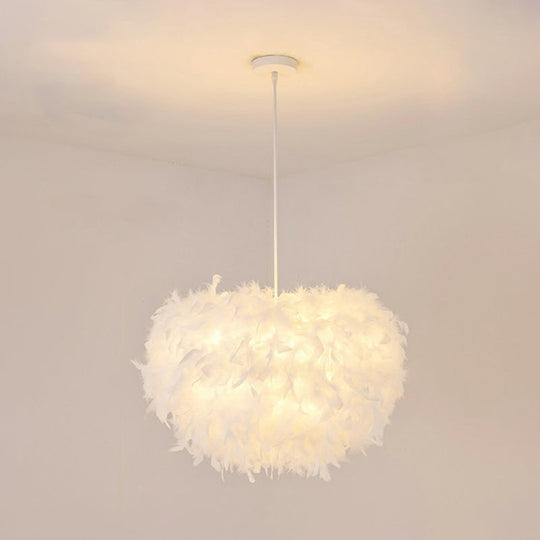 White Minimalistic Hemisphere Pendant Light For Living Room / 14’