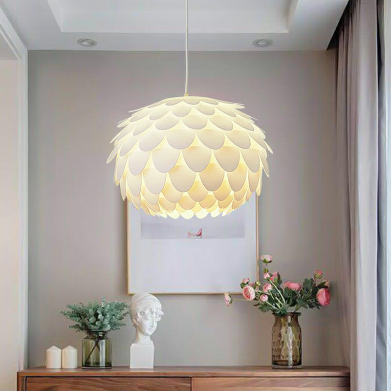 White Feather Hanging Lamp: Round Ceiling Light For Girls’ Bedroom - Simplicity & Style