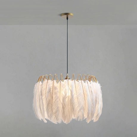 Modern Feather Pendant Light For Living Room In White Round Shape / Small B
