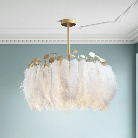 Modern White Feather Pendant Light For Living Room - Round Shape Hanging Ceiling / Small A