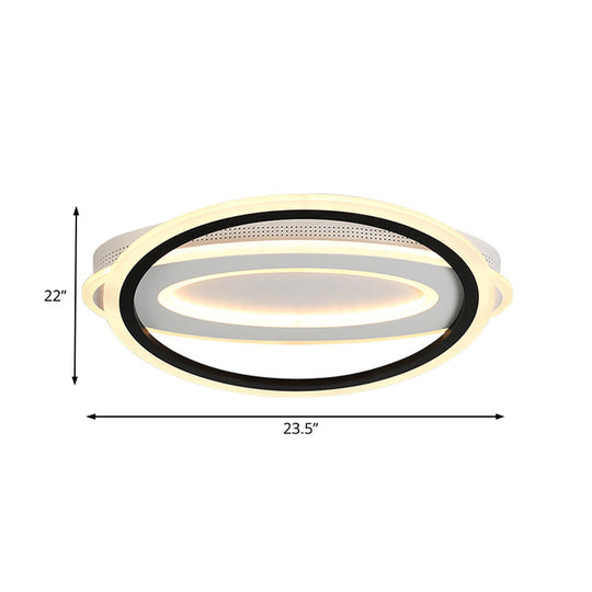 Oval Led Ceiling Flush Mount - 16.5’/19.5’/23.5’ Wide Black & White Acrylic Bedroom Light In