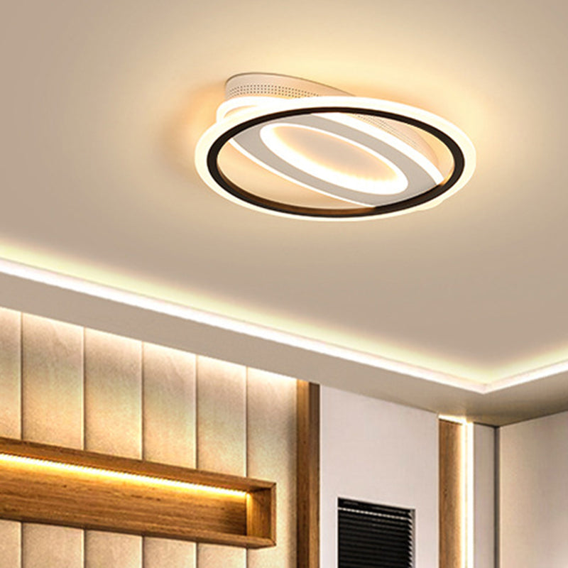 Oval Led Ceiling Flush Mount - 16.5’/19.5’/23.5’ Wide Black & White Acrylic Bedroom Light In