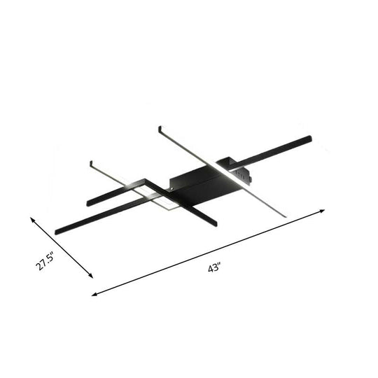 29.5’/43’ Wide Black Crossed Line Ceiling Flush Mount Led Light In Warm/White Light