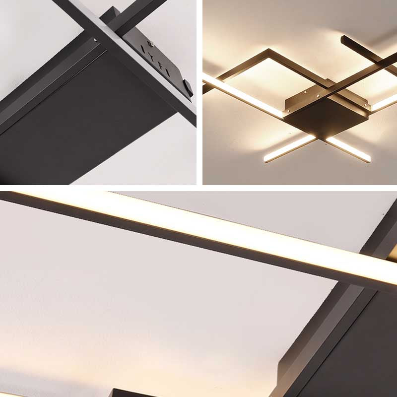 29.5’/43’ Wide Black Crossed Line Ceiling Flush Mount Led Light In Warm/White Light