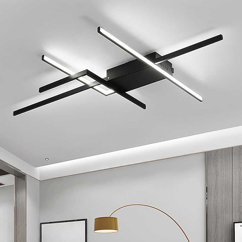 29.5’/43’ Wide Black Crossed Line Ceiling Flush Mount Led Light In Warm/White Light