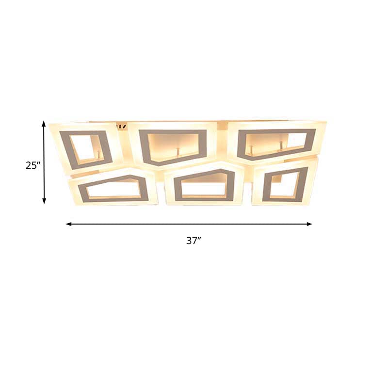 Modern Led Flush Light For Bedroom | Square/Rectangular Splicing Warm/White 16’/24.5’/37.5’ W