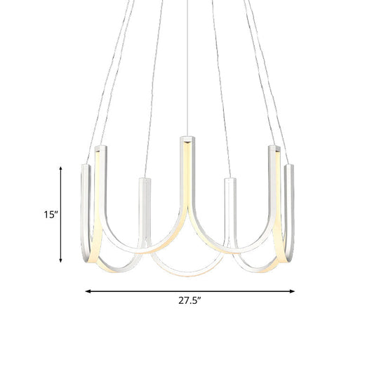 Contemporary Black & White U-Shaped Led Chandelier Pendant With Gold Accents - White/Warm Light