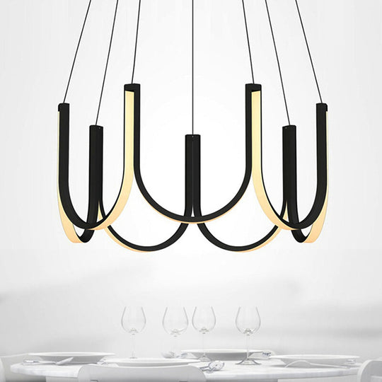 Contemporary U-Shaped Led Chandelier Light: Black/White/Gold Acrylic Ceiling Pendant (White/Warm