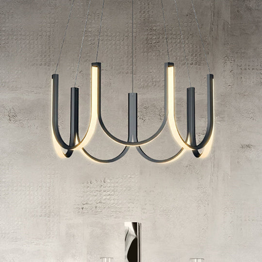 Contemporary Black & White U-Shaped Led Chandelier Pendant With Gold Accents - White/Warm Light
