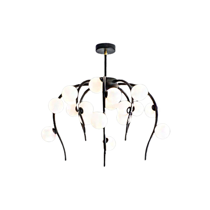 Modern Black/Gold Iron Chandelier With Matte White Balls - 15/20-Light Dining Room Hanging Lamp