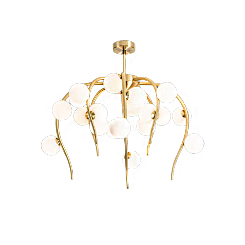 Modern Black/Gold Iron Chandelier With Matte White Balls - 15/20-Light Dining Room Hanging Lamp