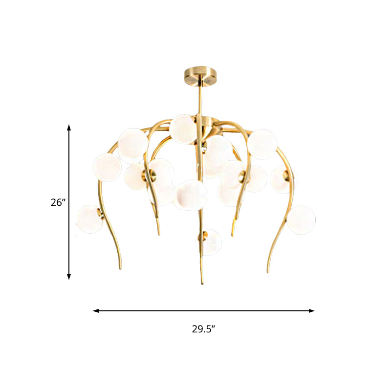 Modern Black/Gold Iron Branch Chandelier With Matte White Balls - 15/20-Light Dining Room Hanging