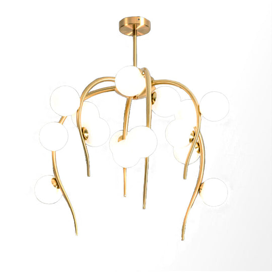 Modern Black/Gold Iron Branch Chandelier With Matte White Balls - 15/20-Light Dining Room Hanging