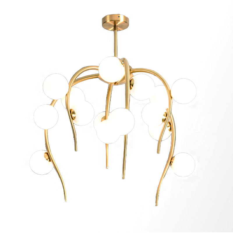 Modern Black/Gold Iron Chandelier With Matte White Balls - 15/20-Light Dining Room Hanging Lamp