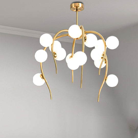 Modern Black/Gold Iron Chandelier With Matte White Balls - 15/20-Light Dining Room Hanging Lamp