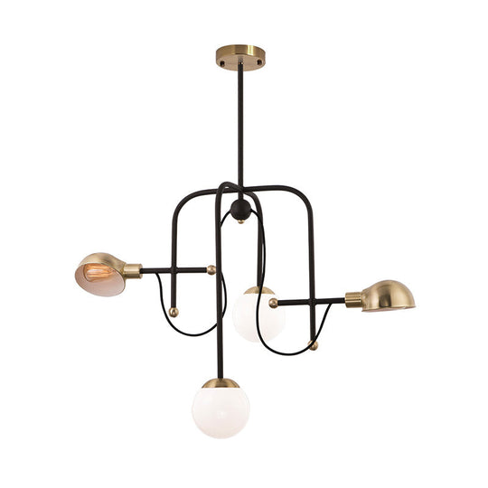 Modern Metallic 4-Light Pendant Chandelier With Adjustable Hanging Rod - Black Finish