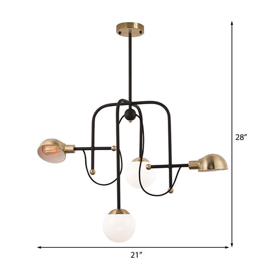 Modern Metallic Black Pendant Light Fixture With 4-Lights And Adjustable Hanging Rod - Branch