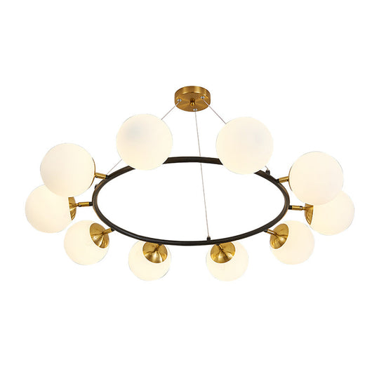 Modern 39’ Wide Milk White Glass Chandelier With 10 Lights- Black Ceili