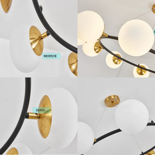 Modern 39’ Wide Milk White Glass Chandelier With 10 Lights- Black Ceili