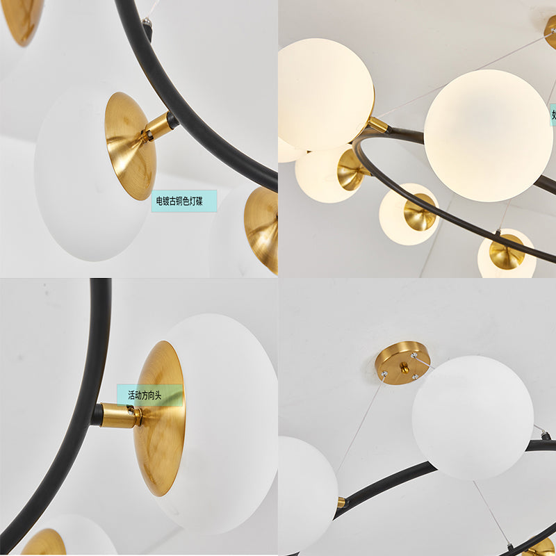 Modern 10-Light Milk White Glass Chandelier With 39 Wide Sphere - Black Ceiling Pendant