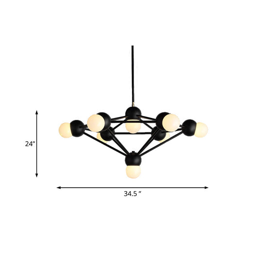 Modern 6/8/10-Light Hanging Chandelier Kit In Black/Gold With Geometric Metal Arm - Ideal For