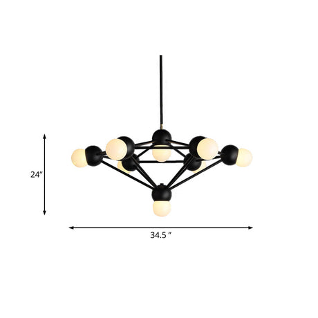 Geometric Metal Arm Chandelier 6/8/10-Light Living Room Hanging Light In Black/Gold