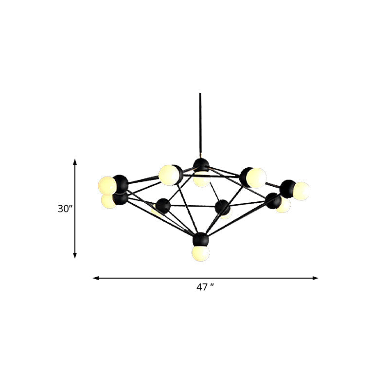Geometric Metal Arm Chandelier 6/8/10-Light Living Room Hanging Light In Black/Gold