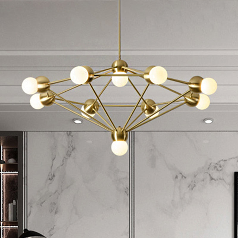 Geometric Metal Arm Chandelier 6/8/10-Light Living Room Hanging Light In Black/Gold 10 / Gold
