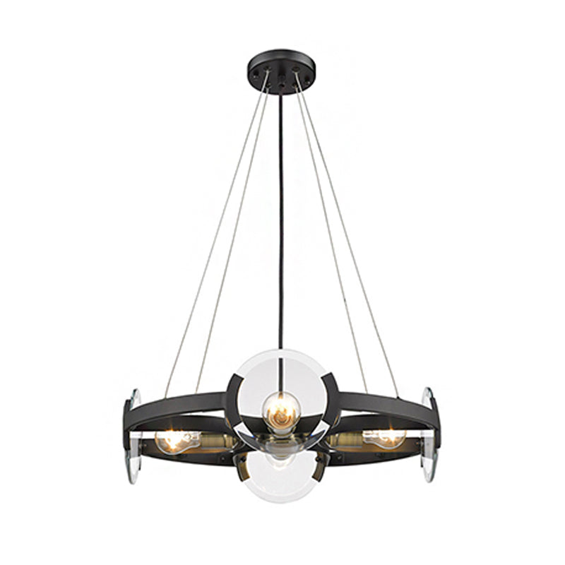 Modern Metallic Black Round Chandelier Pendant With 4-Light Exposed Bulb Design