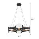 Modern Metallic Black Round Chandelier Pendant With 4-Light Exposed Bulb Design
