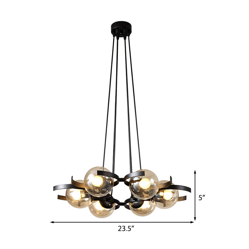 Clear Glass Ball Pendant Chandelier - Contemporary 6 Light Black Ceiling Fixture For Dining Room