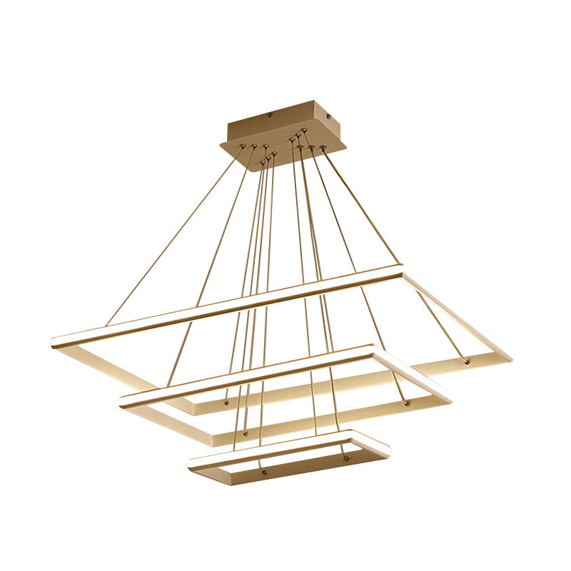 Modern Tiered Rectangular Chandelier With Acrylic Panels - 3 Black/White Led Lights In White Or Warm