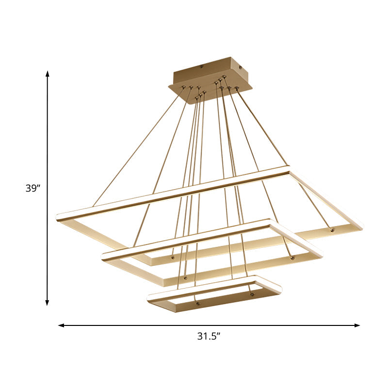Modern Tiered Rectangular Chandelier With Acrylic Panels - 3 Black/White Led Lights In White Or Warm