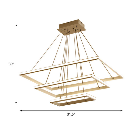 Modern Tiered Rectangular Chandelier With Acrylic Panels - 3 Black/White Led Lights In White Or Warm